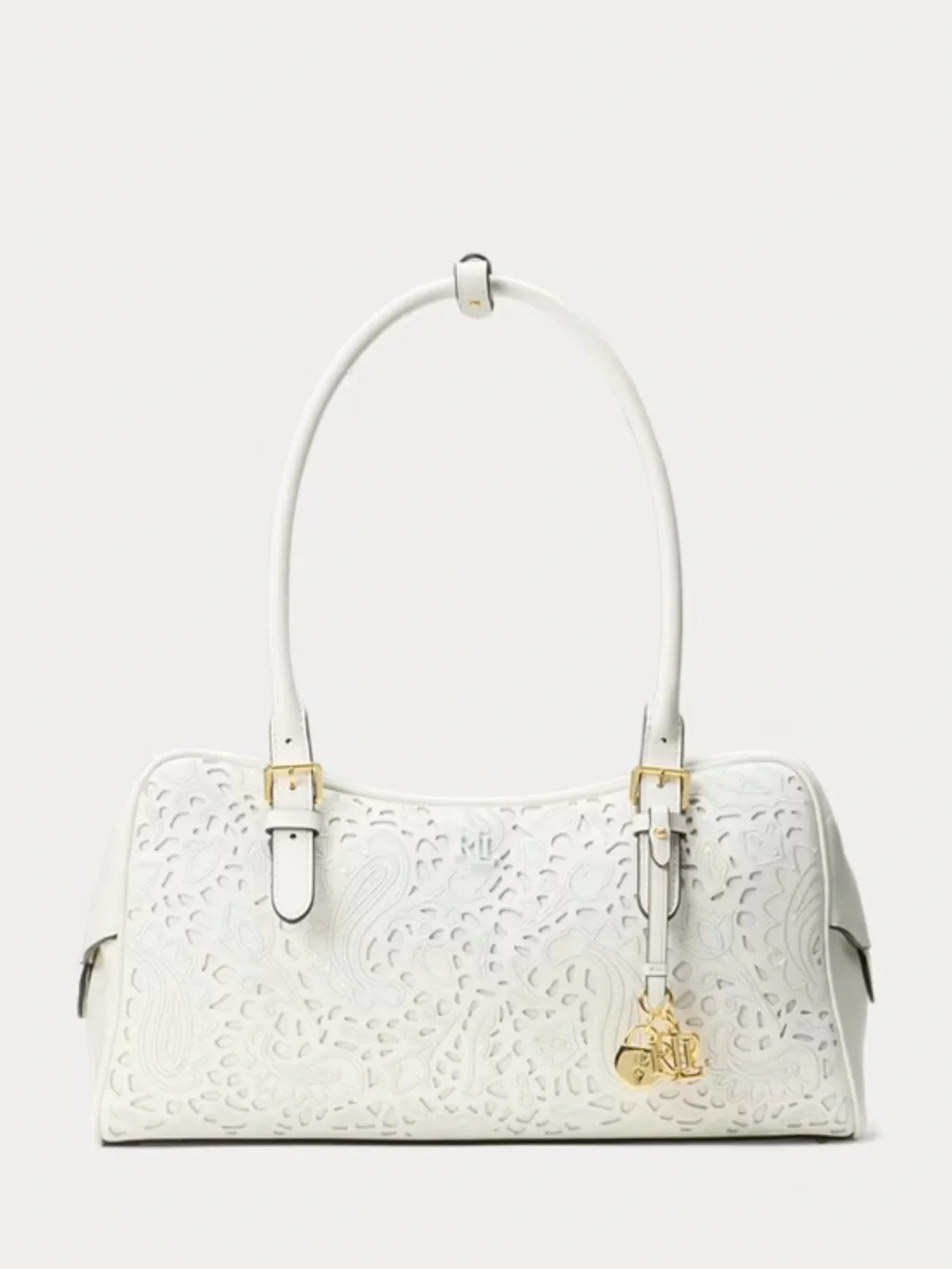 Polo by Ralph Lauren White Laser-Cut Satchel with Gold Charm